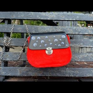 Artsy Faux Leather Purse with Silver Chain Strap